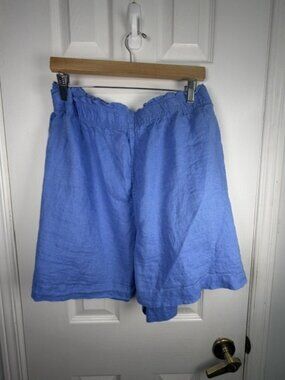 H&M Blue 100% Linen High Waist Shorts Women's 4XL Coastal Summer Vacation
